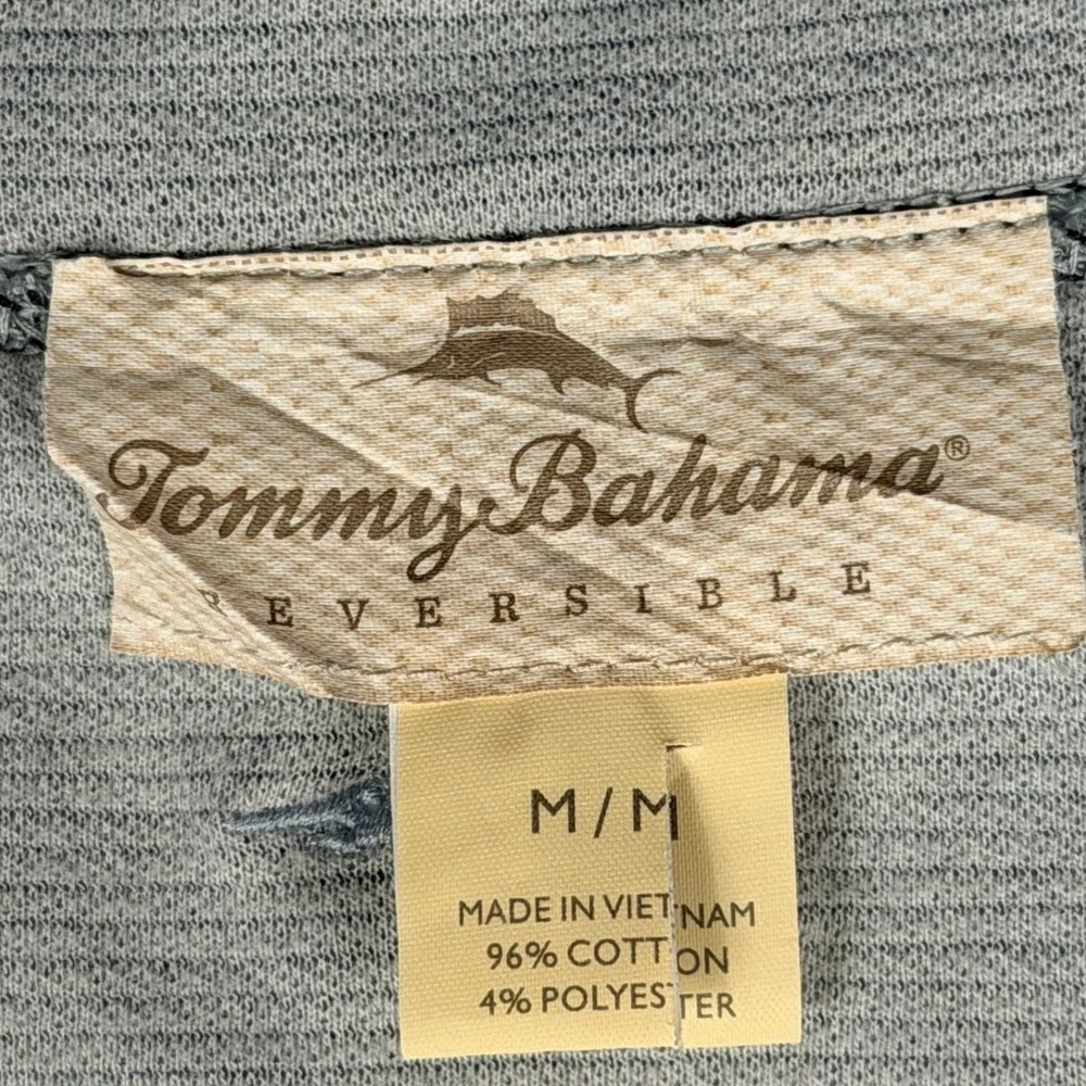 Tommy Bahama Mens Medium Reversible Quarter Zip Pullover Gray Herringbone Cotton